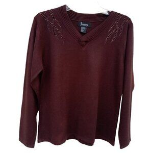 Jenny adorned brown pullover V-neck sweater size L